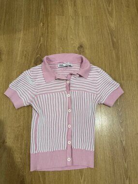Zara Pink Striped Short Sleeve Knit Top
